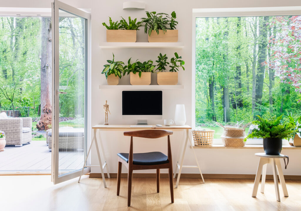 home office with plants